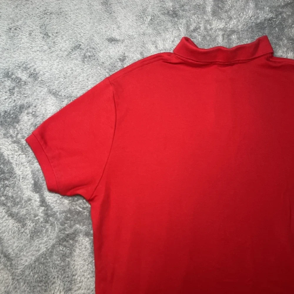 VTG Polo By Ralph Lauren Red Short Sleeve Shirt Navy Pony Custom Fit Cotton SZ L